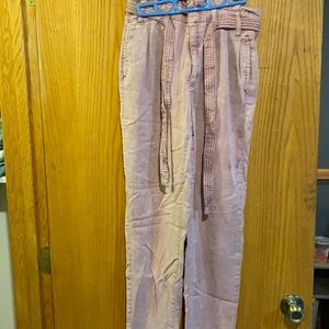 Light pink/magenta pants with tie belt